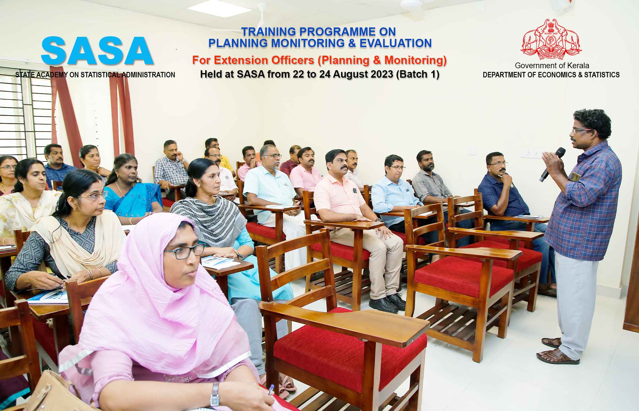 Research Officer SASA Sri. Suresh S welcoming the trainees  of Planning Monitoring & Evaluation to EO (P&M) held at SASA on 22 Aug 2023