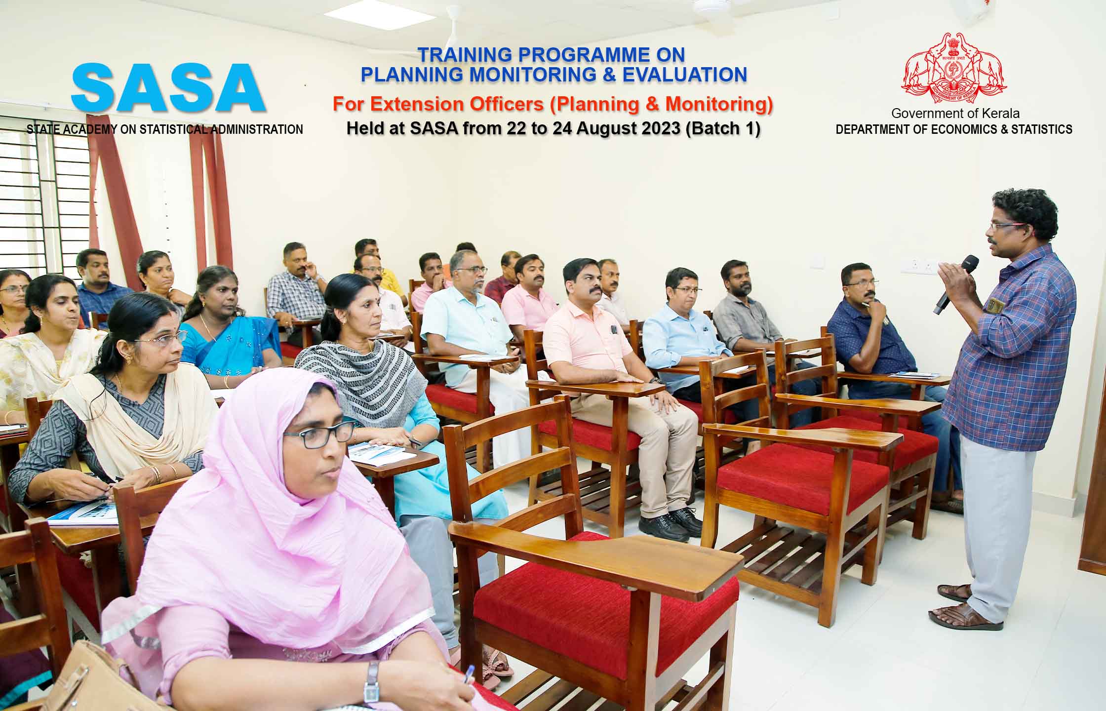 Research Officer SASA Sri. Suresh S welcoming the trainees of Planning Monitoring & Evaluation to EO (P&M) held at SASA on 22 Aug 2023