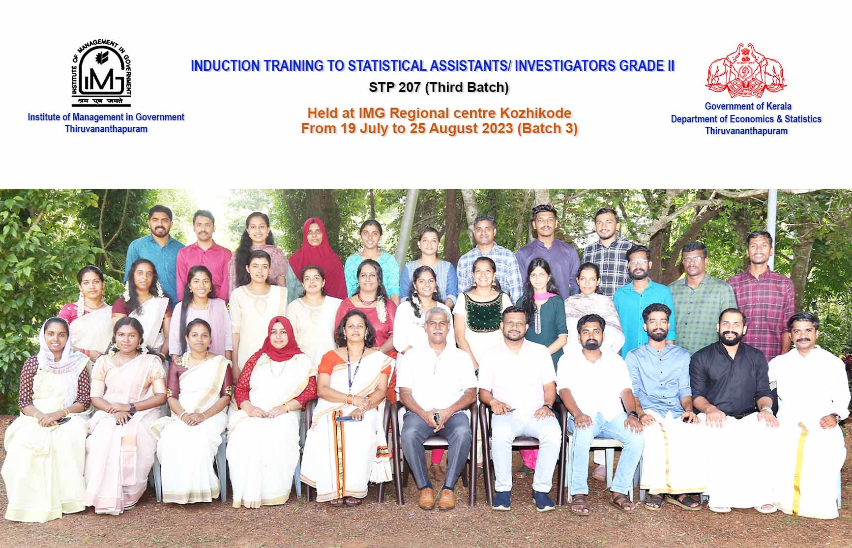 Induction Training to Statistical Assistants Grade II held at IMG Kozhikode 3rd Batch from 19-7 to 26-8 2023