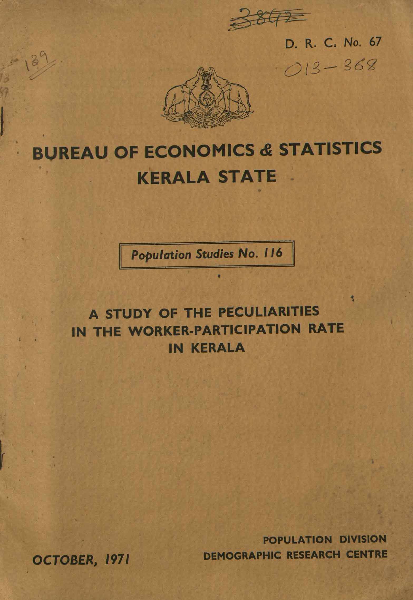 A Study of Peculiarities in the Worker Participation Rate in Kerala