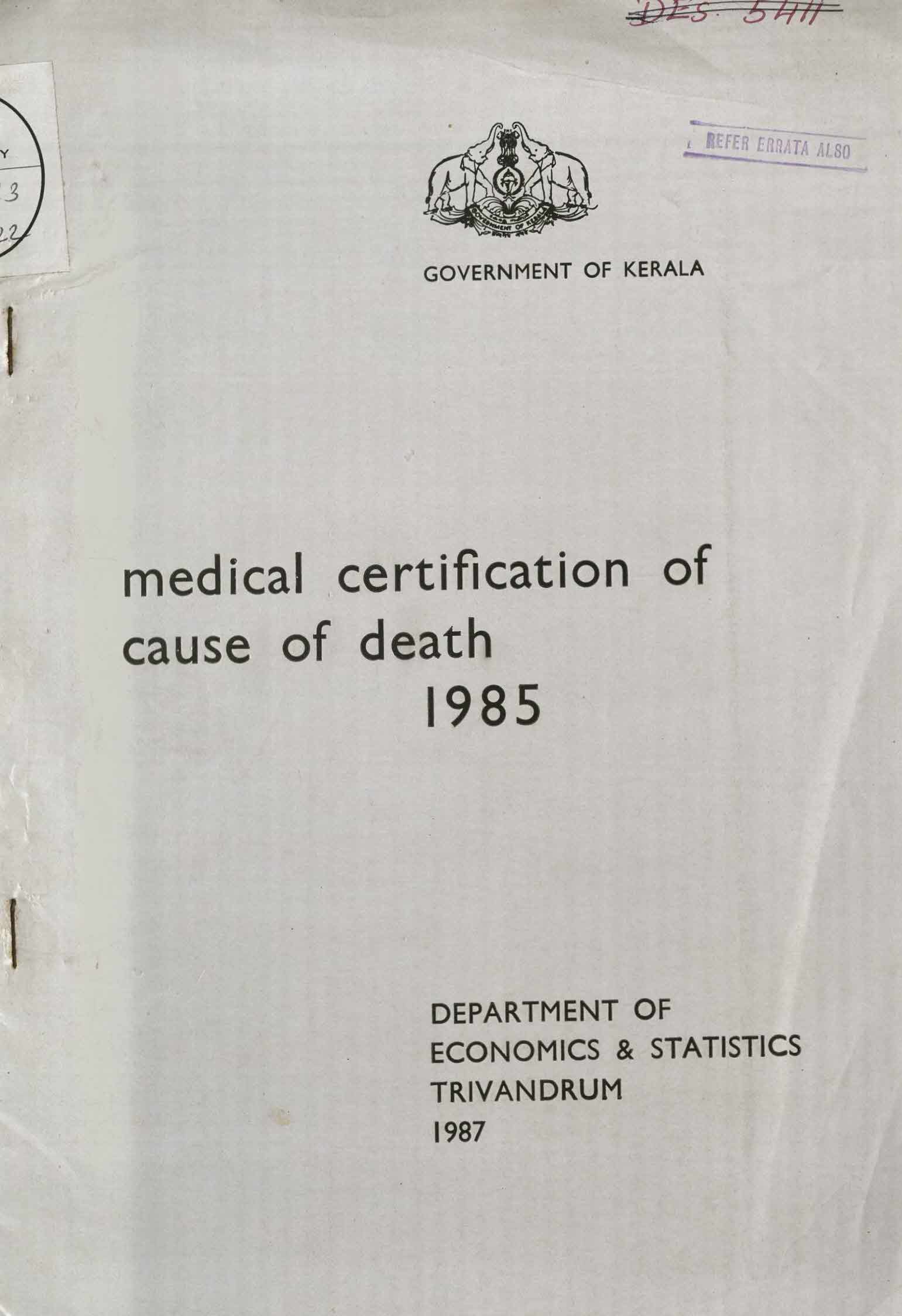 Medical Certification of Cause of death - 1985