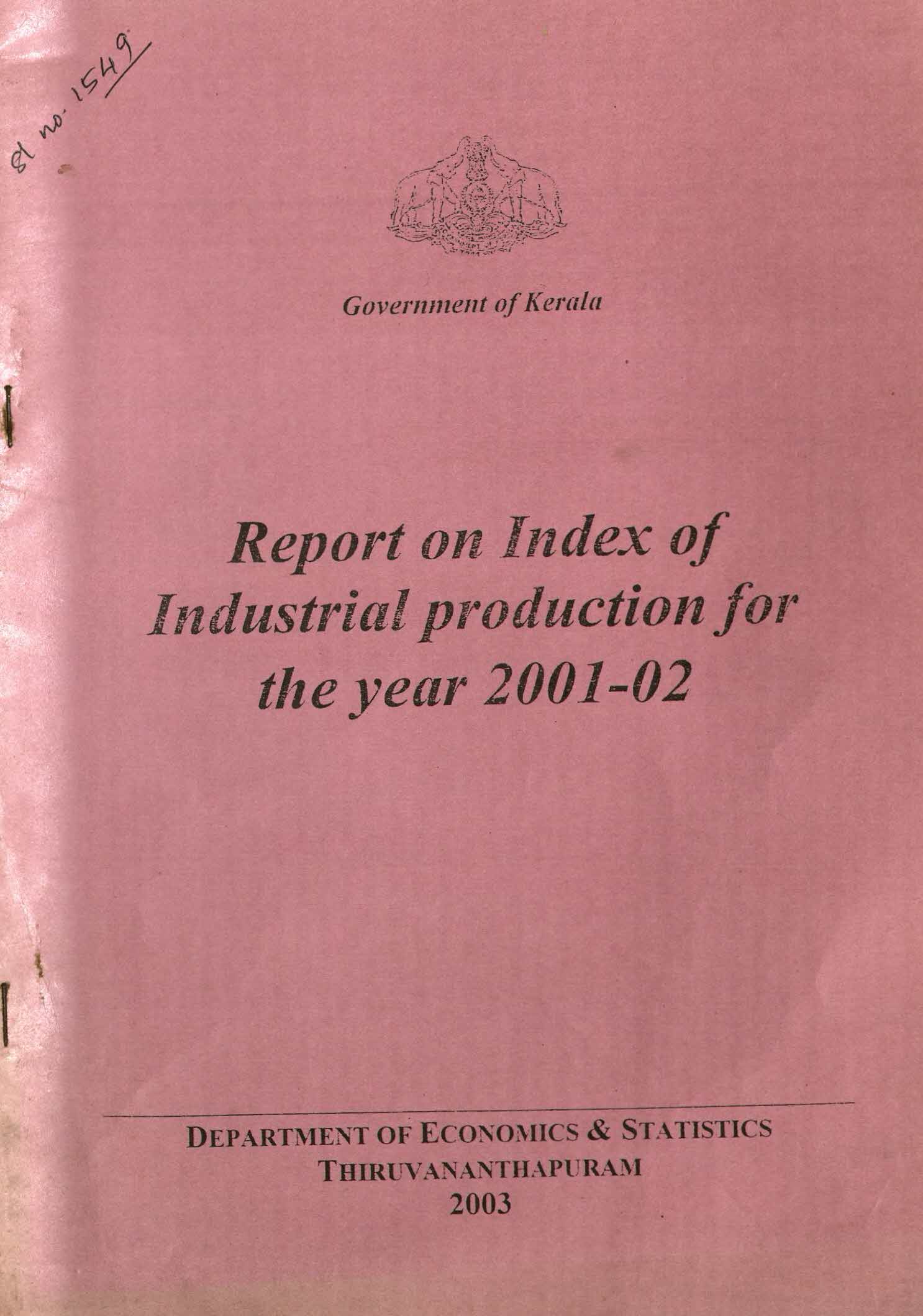 Report on Index of Industrial Production 2001-02