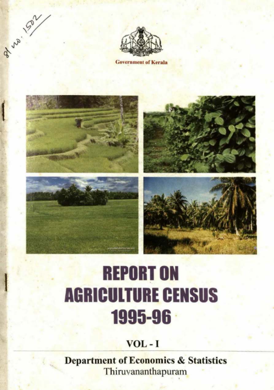Report On Agricultural Census 1995-96 Vol I