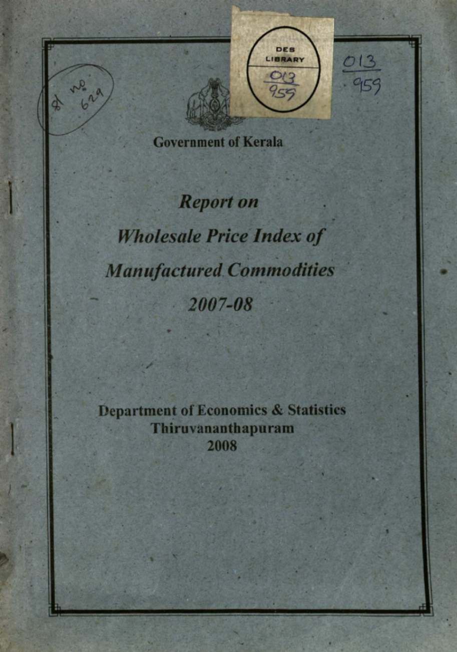 Report on Wholesale Price Index of Manufactured Commodities 2007-08
