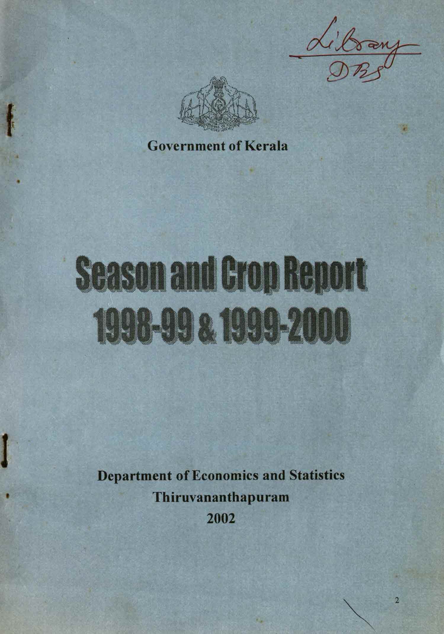Season and Crop Report 1998-99,1999-2000