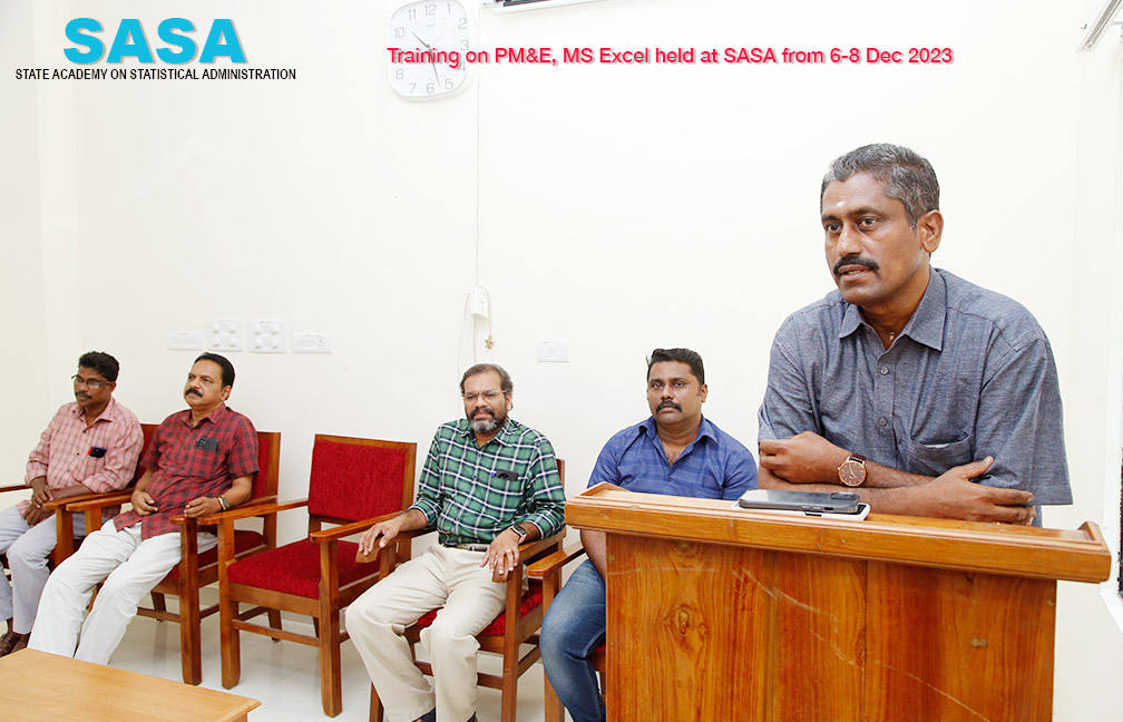 Training programmes on MS Excel and PM&E Inaugural ceremony held at SASA on 6-12-23- Inaugural address by SASA Director Sri. Sreekuimar B
