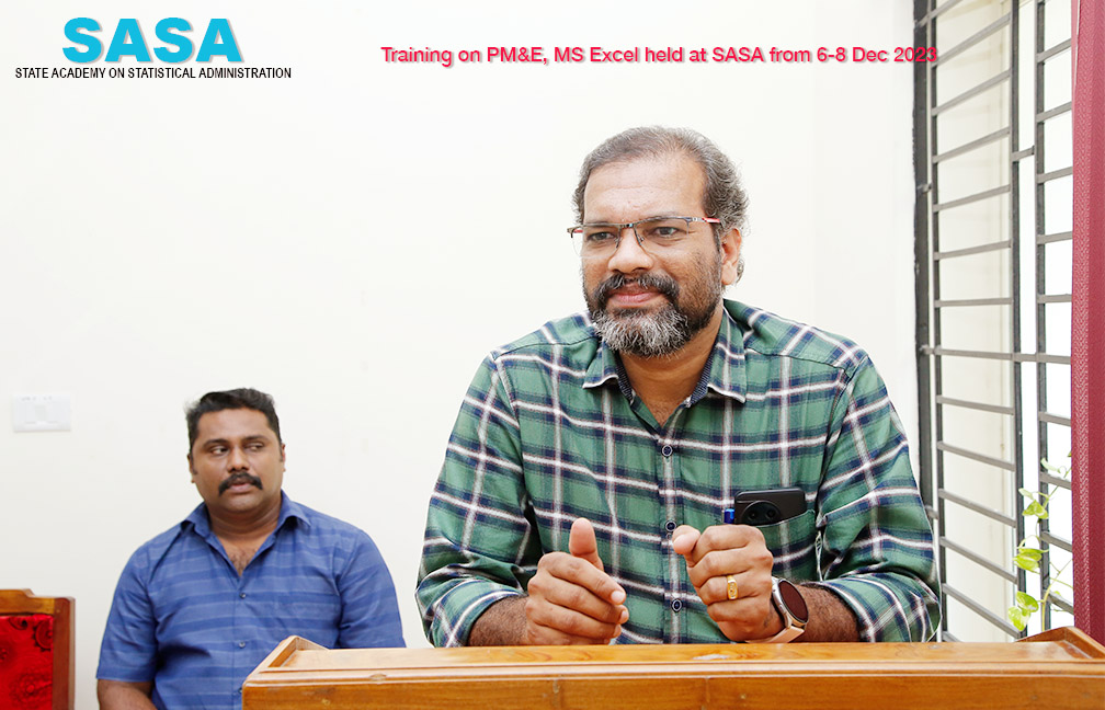 Training programmes on MS Excel and PM&E Inaugural ceremony held at SASA on 6-12-23- Introduction by Sri. D S Shibukumar, Training Manager