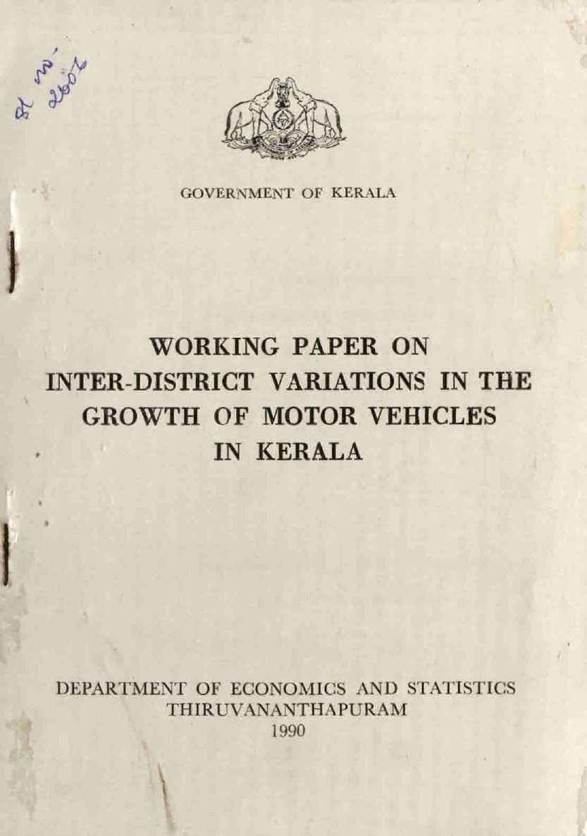 WORKING PAPER ON INTER-DISTRICT VARIATIONS IN THE GROWTH OF MOTOR VEHICLES IN KERALA