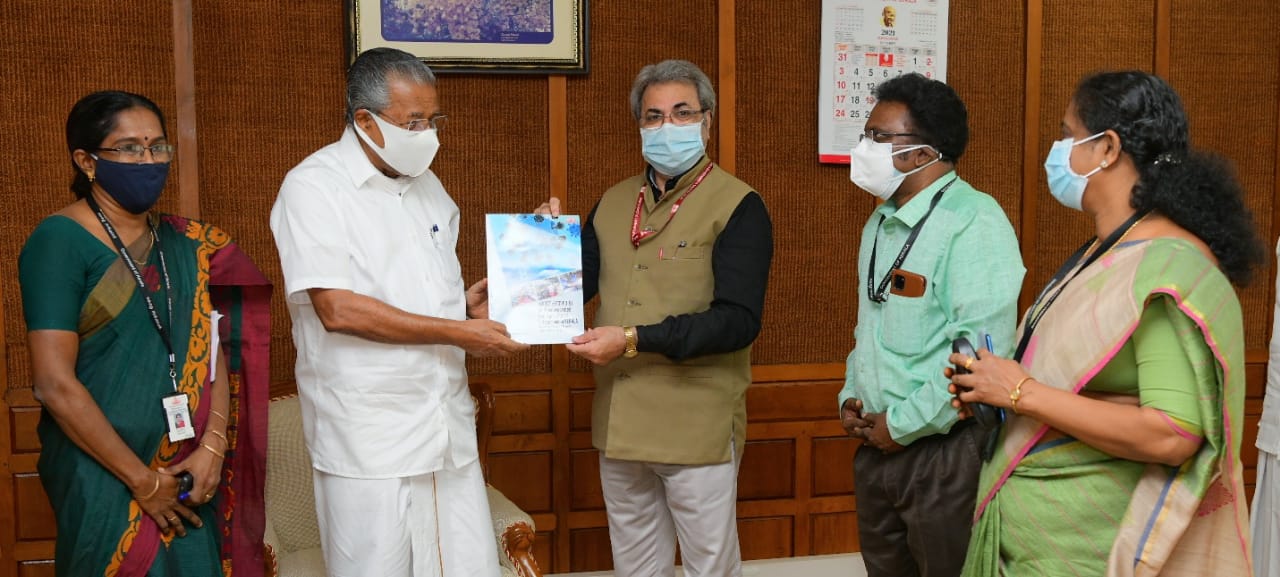 Report releasing by Hon. Chief Minster. ACS Sri. Teeka Rama Meena IAS, Director Sri. Sajeevu P.P., Deputy Director Smt. Resmi C.P., Asst Director Smt. Sony S.C. present.