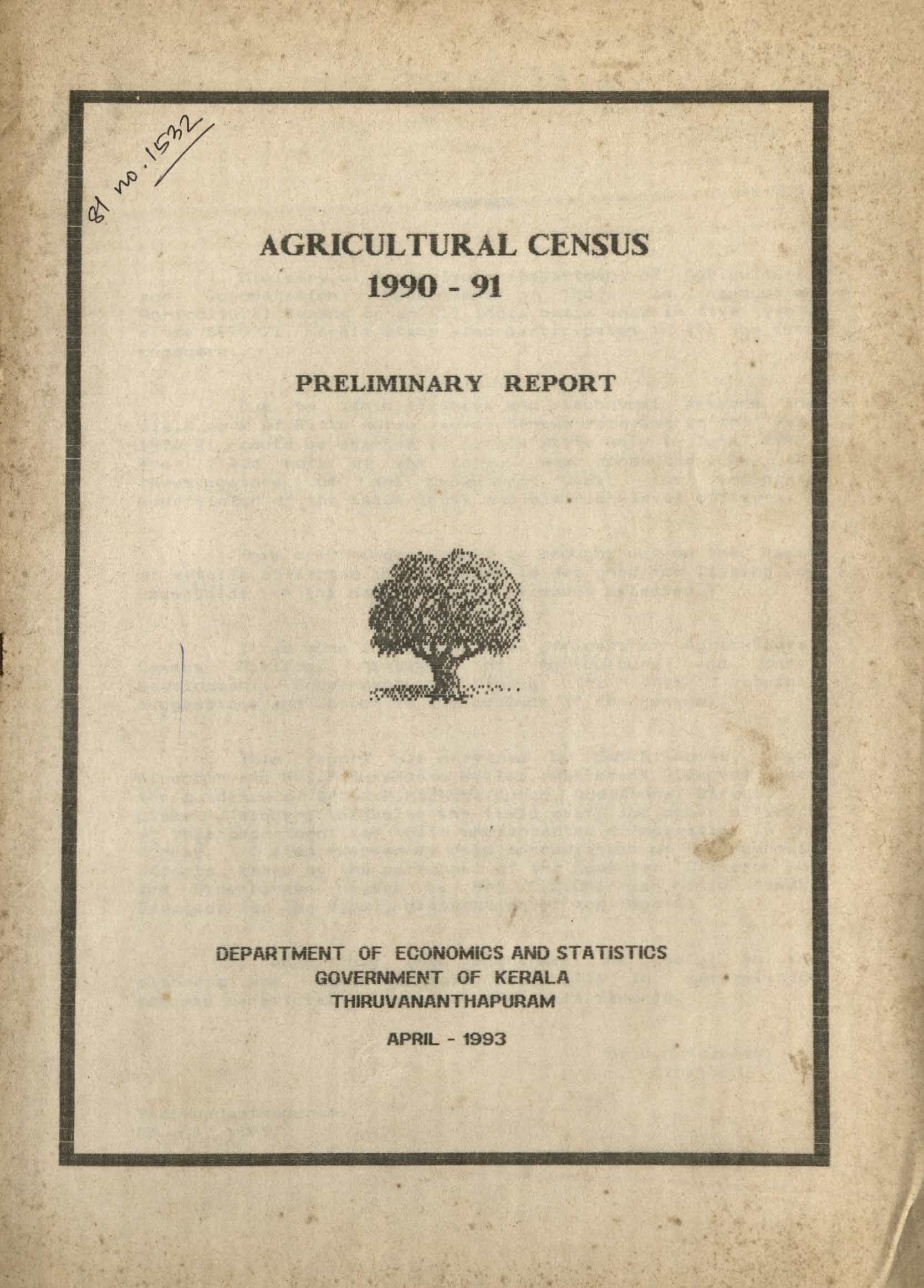 Agricultural Census 1990 - 91 Preliminary Report