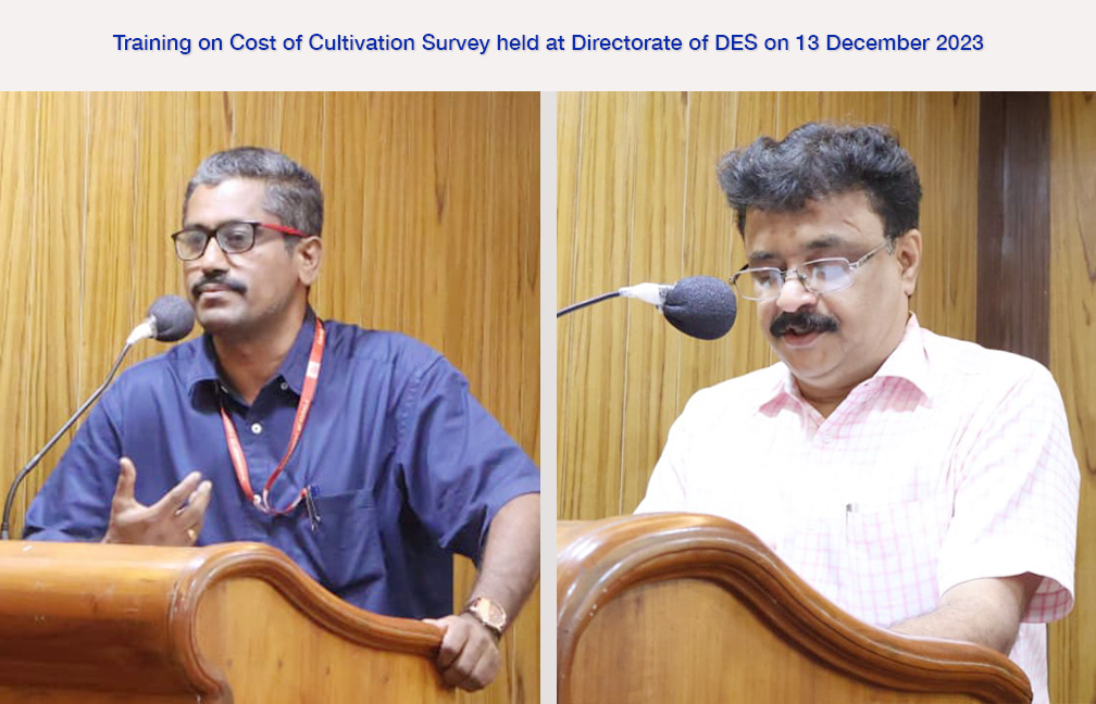 State level training on Cost of Cultivation survey held on 13-12-2023- Speech by Director Sreekumar B and Addl Director Sri. Manoj M