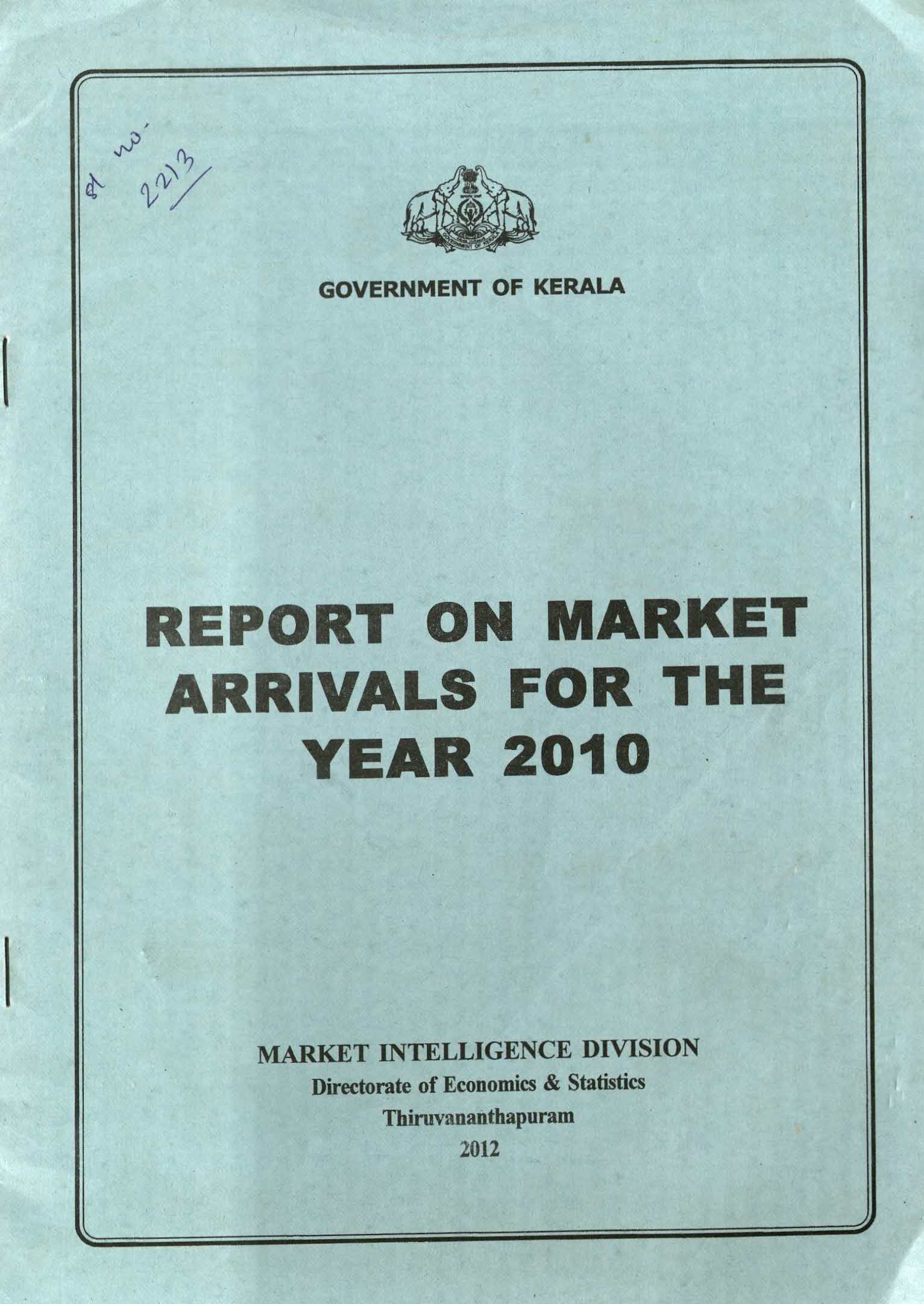 REPORT ON MARKET ARRIVALS FOR THE YEAR 2010