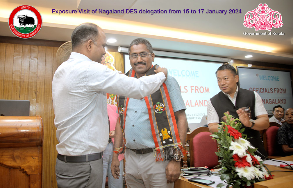 Nagaland Secretary Sri. Mohammed Ali Shuhaib is honoring Director DES Sri. Sreekumar B with Nagaland Shawl