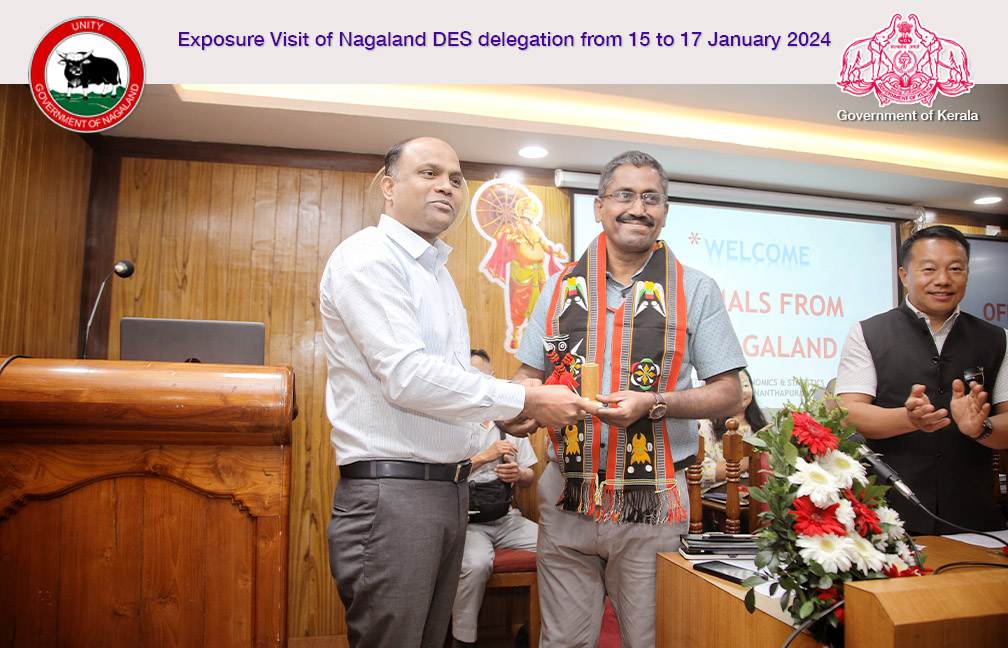 Nagaland Secretary Sri. Mohammed Ali Shuhaib is honoring Director DES Sri. Sreekumar B with Nagaland Shawl