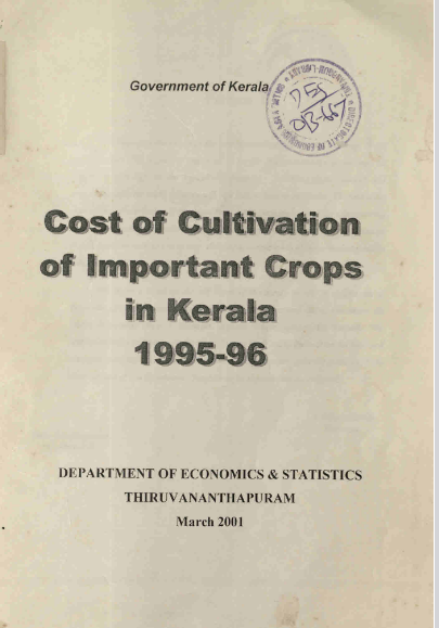 Cost of Cultivation of Important Crops in Kerala 1995-96