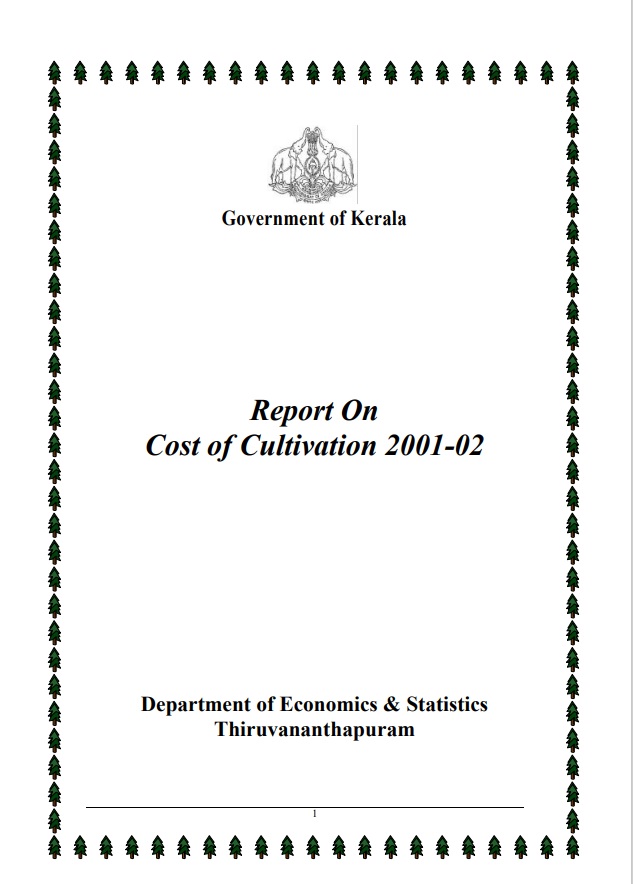 Report on Cost of cultivation of important crops in Kerala 2001-02