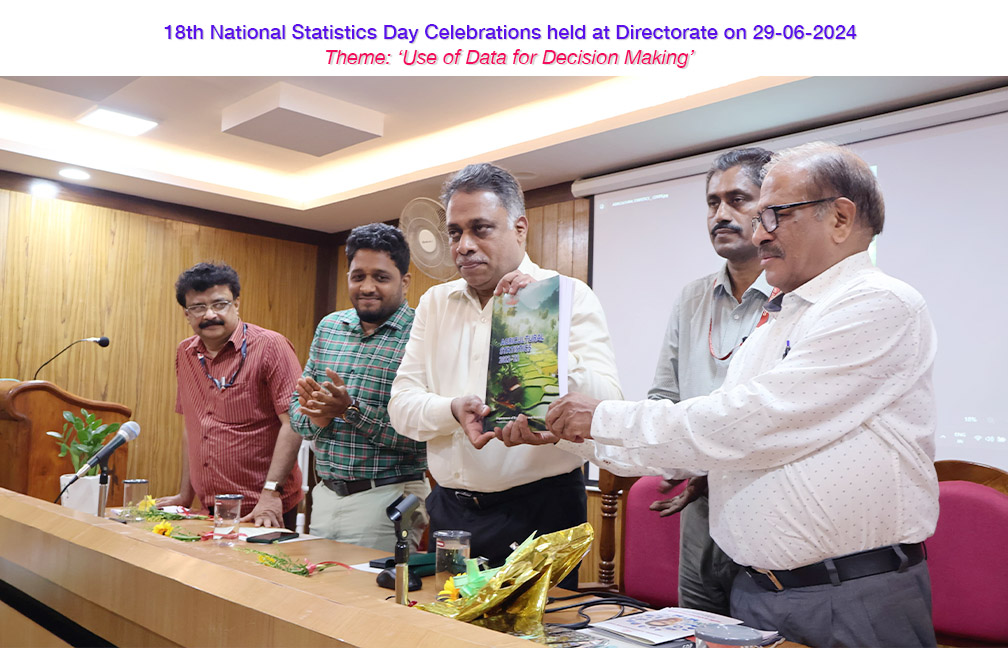 Release of Agricultural Statistics 2024 report by Sri. P C Mohanan Chairman KSSC by handing over a copy to Dr. Saji Gopinath VC DUK & KTU