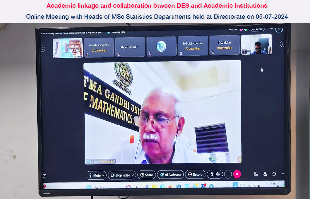 Online meeting held on 05-07-2024 with Colleges in Kerala having MSc Statistics prgramme. Dr. K.K. Jose, HoD, MG University.