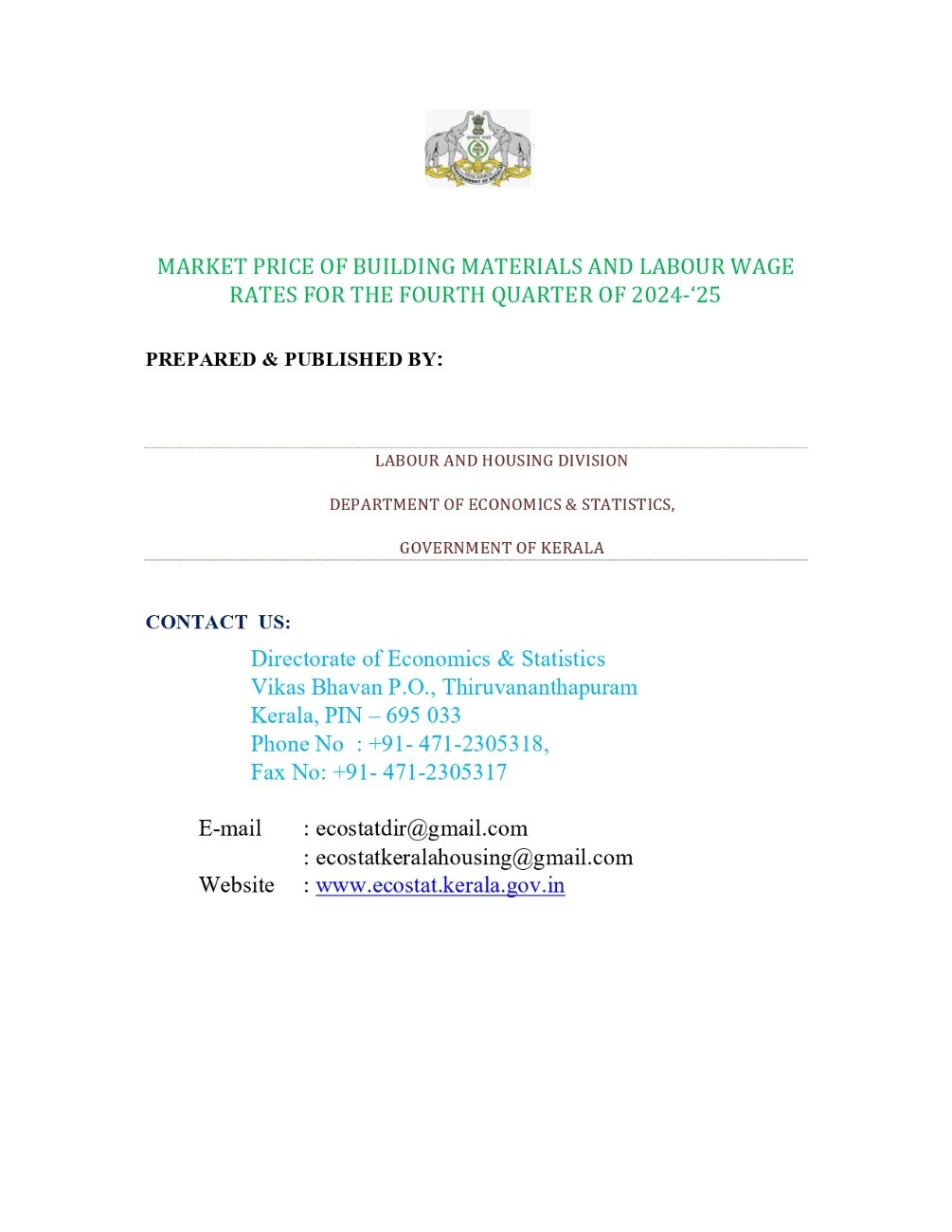 Market Price of Building Materials and Labour Wage Rates for the Fourth Quarter of 2024-25