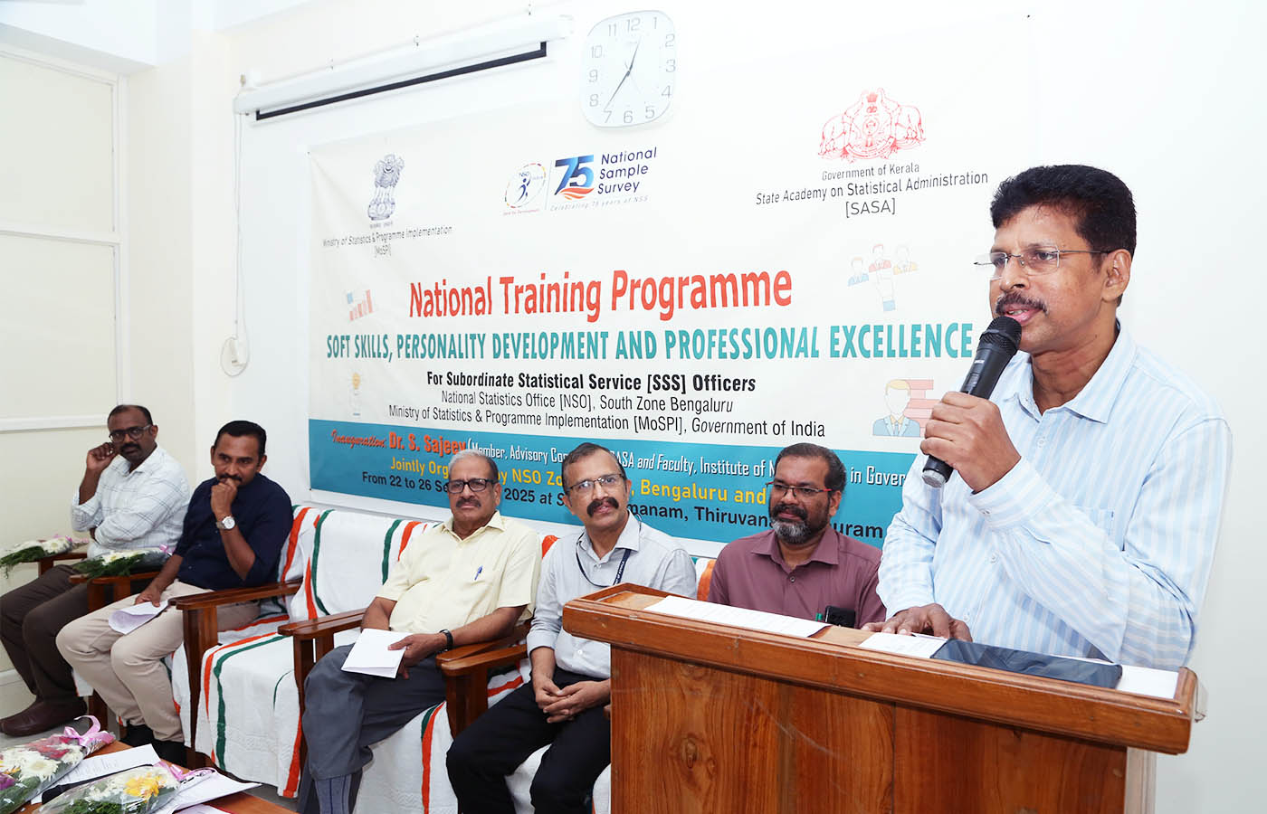 Training Programme on Soft Skills for Subordinate Statistical Service Officers held at SASA from 22 to 26 Sept 2025. Inaugural address by Dr. Sajeev S, Prof IMG & Member of Advisory Committee SASA.