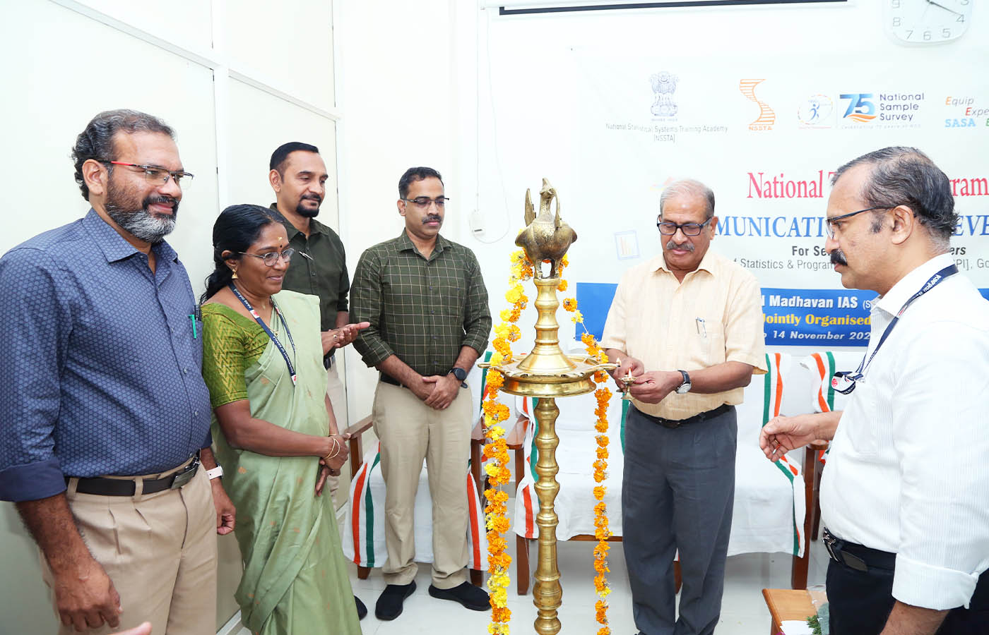 Inaugural session of Training for SSO of MoSPI held at SASA on 10 Nov 2025. Sri. P C Mohanan, Chairman of KSSC lighting the lamp.