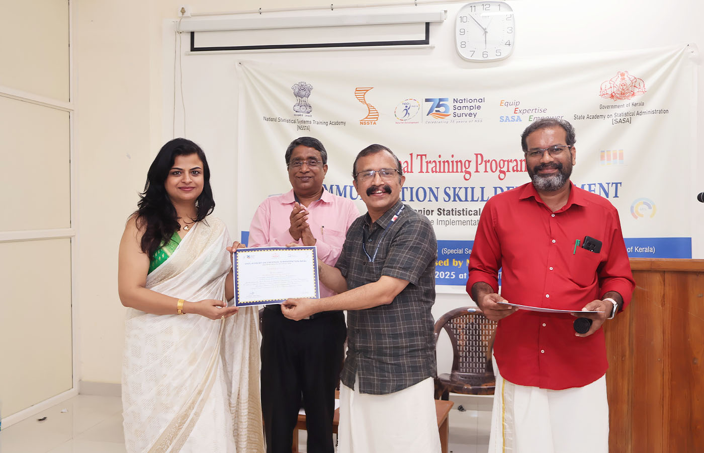 Presenting certificate to Smt. Reema Bajaj, Senior Statistical Officer, NSO (FOD) SRO Bathinda, Punjab