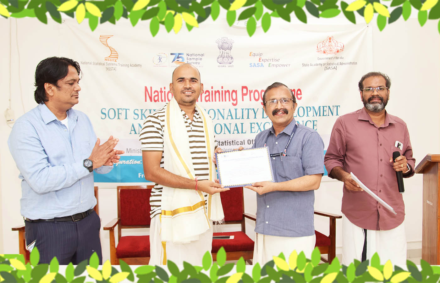 Presenting the certificate to Sri. Meghraj Singh Chauhan, Junior Statistical Officer, NSO (FOD) RO Ajmer
