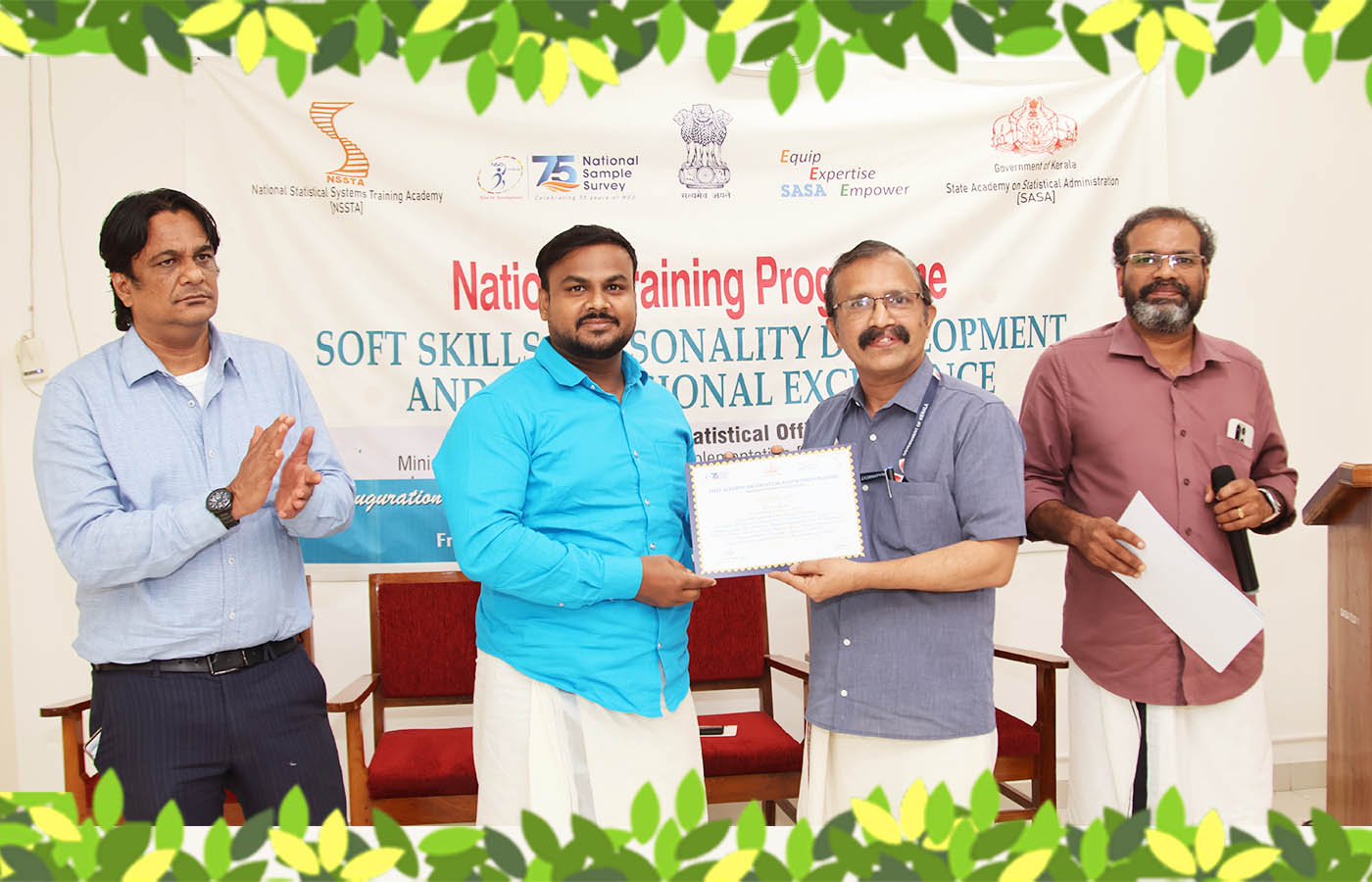 Presenting the certificate to Sri. Anuj Kumar, Junior Statistical Officer, RTI Section, NSO (FOD) HQ Sankhyiki Bahwan