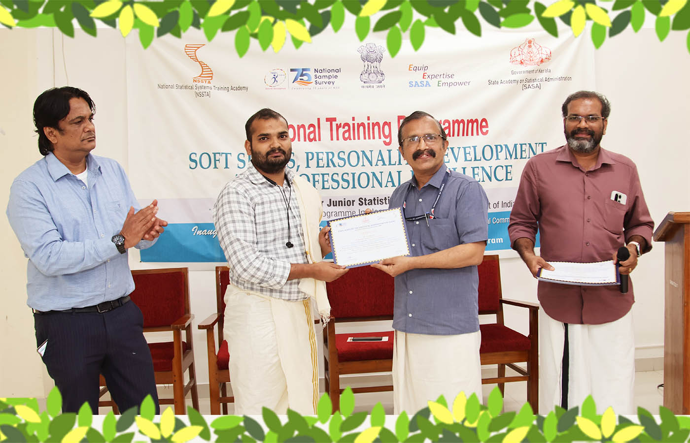 Presenting the certificate to Sri. Prashant Chand, Junior Statistical Officer, NSO (FOD) RO Hubali