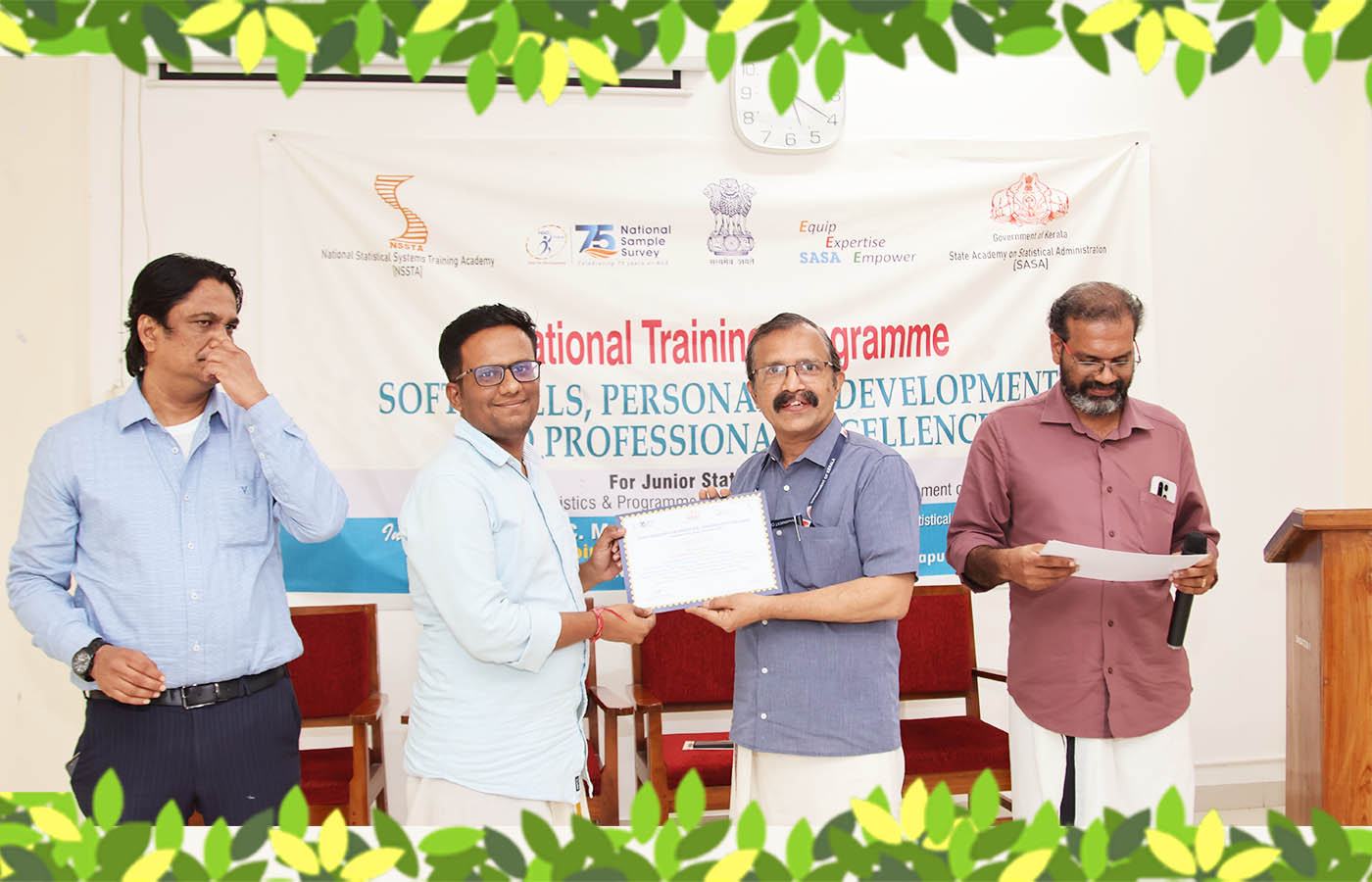 Presenting the certificate to Sri. Ashish Mishra, Junior Statistical Officer, MoSPI, ESD, New Delhi