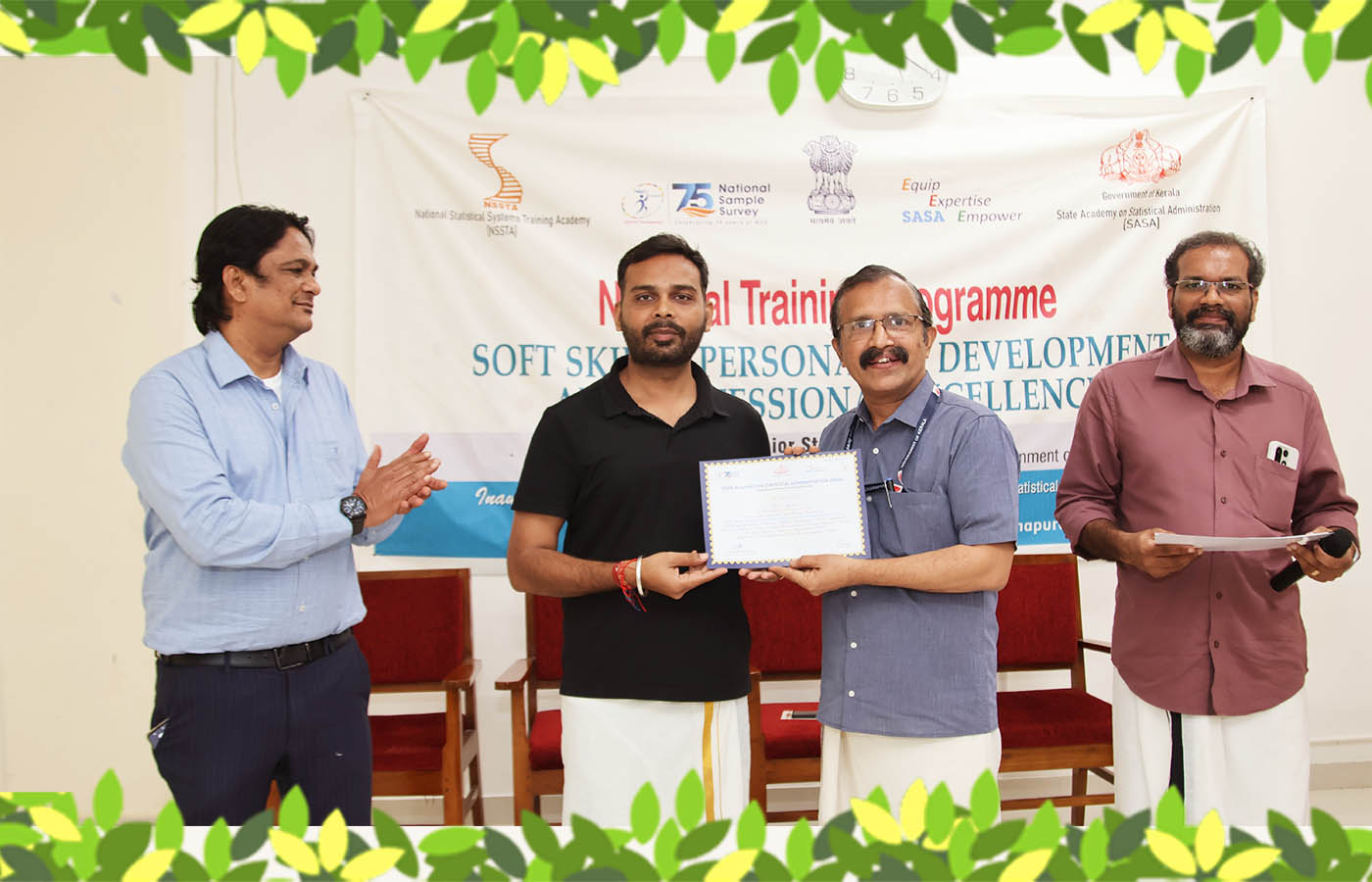 Presenting the certificate to Sri. Tarun Kumar, Junior Statistical Officer, NSO (FOD) RO Jammu