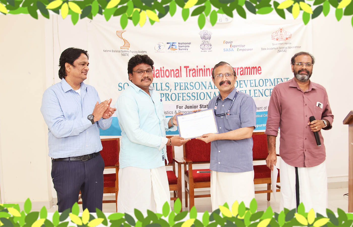Presenting the certificate to Sri. Kalyan babu, Junior Statistical Officer, NSO (FOD) RO Kadapa